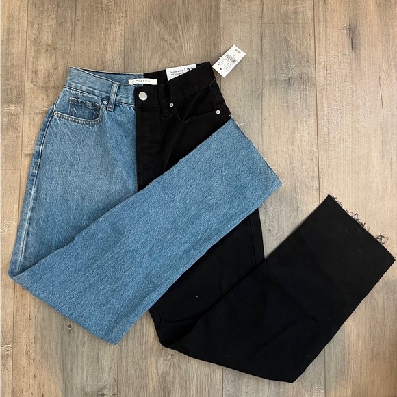 PacSun Eco Black Two-Tone High Waisted Straight Leg Jeans NWT - Picture 4 of 6
